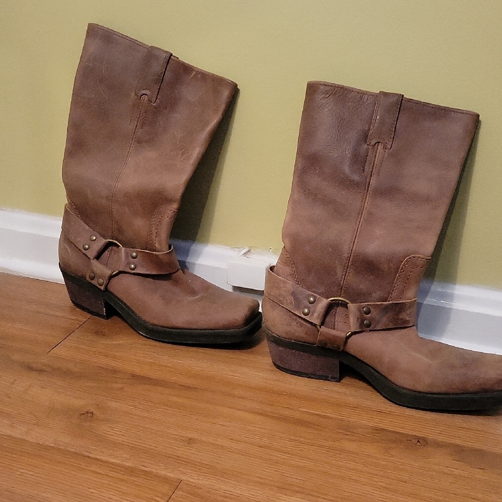 Brown Leather Mid-Calf Boots